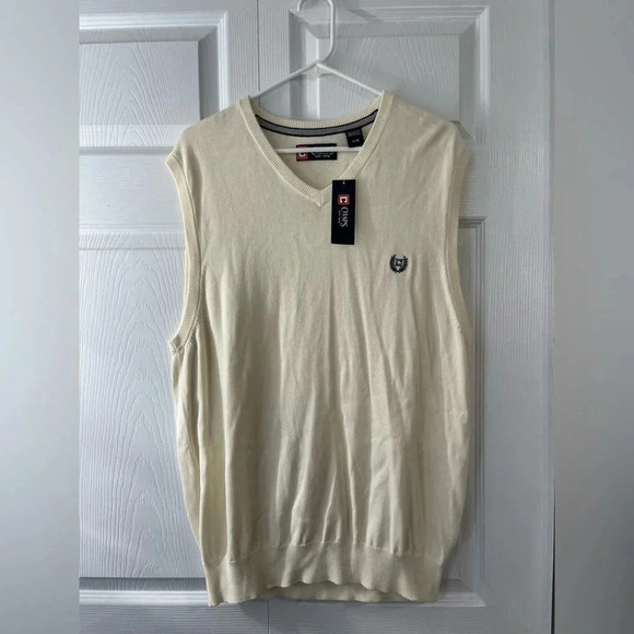 NWT Chaps Mens White V Neck Sleeveless Knitted Pullover Vest Sweater Size L - Picture 1 of 5